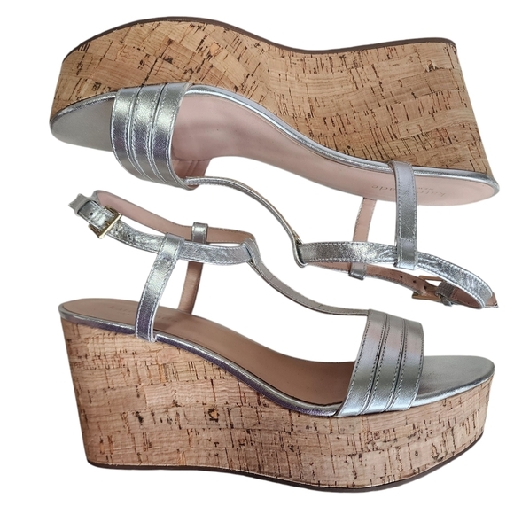 Kate Spade Metallic Silver Cork Wedge Sandals – Size 8M - Picture 8 of 11